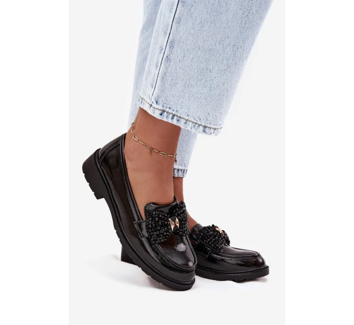 Lakierowane Mokasyny Damskie Z Kokardką S.Barski HY52-319A Czarne