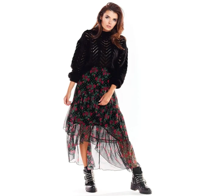 Dámská sukně model 18439327 černá s květy - awama