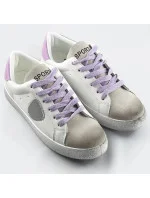 Bielo-fialové dámske tenisky trampky z rôznych spojených materiálov (1088)