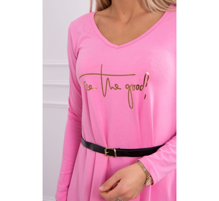 Šaty s ozdobným pásikom a nápisom light pink