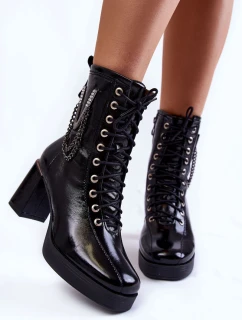 Modne Ocieplane Skórzane Botki Z Ozdobą Czarne Malta