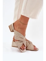Klapki Damskie Na Klocku Maciejka 06955-25 Beżowo-Złote