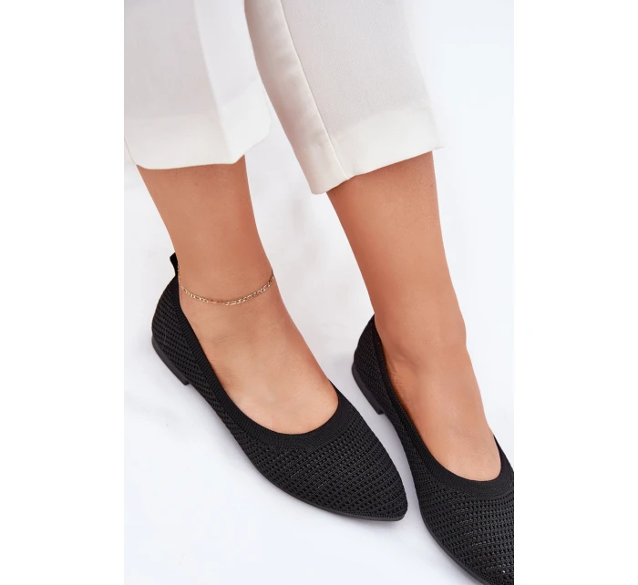 Siateczkowe Materiałowe Baleriny Damskie Czarne Sarina Siateczkowe Materiałowe Baleriny Damskie Czarne Sarina
