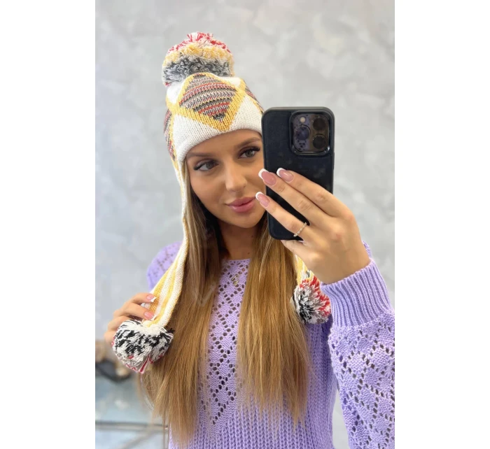 Dámska klapka na uši Eunika K322 biela + žltá