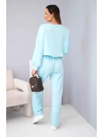 Dámsky set maslová mikina s brošňou a nohavice s rovnými nohavicami lemon