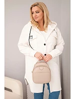 Dámske Plus veľkosť kabát s kapucňou s gombíkmi svetlo béžová