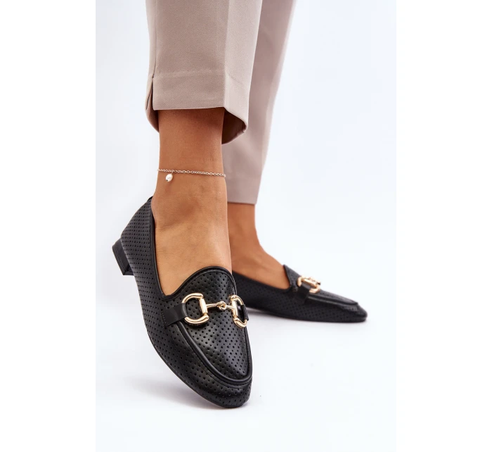 Mokasyny Damskie Na Płaskim Obcasie Z Ozdobą Czarne Iluvana Mokasyny Damskie Na Płaskim Obcasie Z Ozdobą Czarne Iluvana