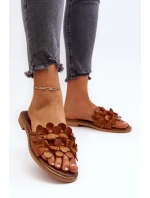 Zazoo 40381 Damskie Skórzane Klapki Na Płaskim Obcasie Brązowe