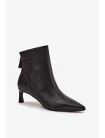 Botki Damskie Z Naturalnej Skóry Na Obcasie D&A CR52-661 Czarne Botki Damskie Z Naturalnej Skóry Na Obcasie D&A CR52-661 Czarne