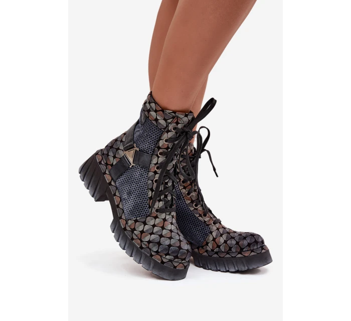 Skórzane Botki Workery Damskie Maciejka 07072-03 Multikolor