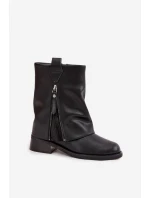 Kožené dámské kotníkové boty s límcem na  Černé model 21728429 - Maciejka