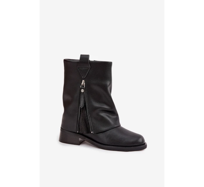 Kožené dámské kotníkové boty s límcem na  Černé model 21728429 - Maciejka