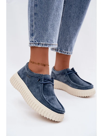 Kožené semišové dámské polobotky na platformě modré model 22182365 - Boto Kožené semišové dámské polobotky na platformě modré model 22182365 - Boto