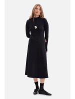 B299 Rebrované midi šaty s asymetrickým pásom - čierne