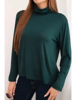 Dámska viskózna blúzka s rolákom a dlhými rukávmi tmavozelená