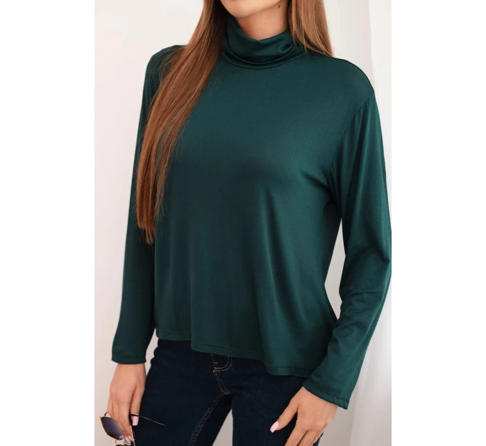 Dámska viskózna blúzka s rolákom a dlhými rukávmi tmavozelená