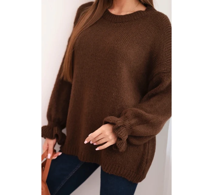 Dámsky sveter z mohéru a vlny voľného strihu hnedej farby Dámsky sveter z mohéru a vlny voľného strihu hnedej farby