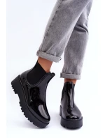Lakierowane Kalosze Botki Na Platformie Big Star MM274395 Czarne Lakierowane Kalosze Botki Na Platformie Big Star MM274395 Czarne