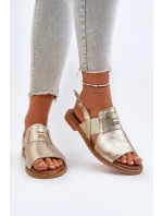 model 21650265 Dámské Kožené Sandály Zlaté - Zazoo