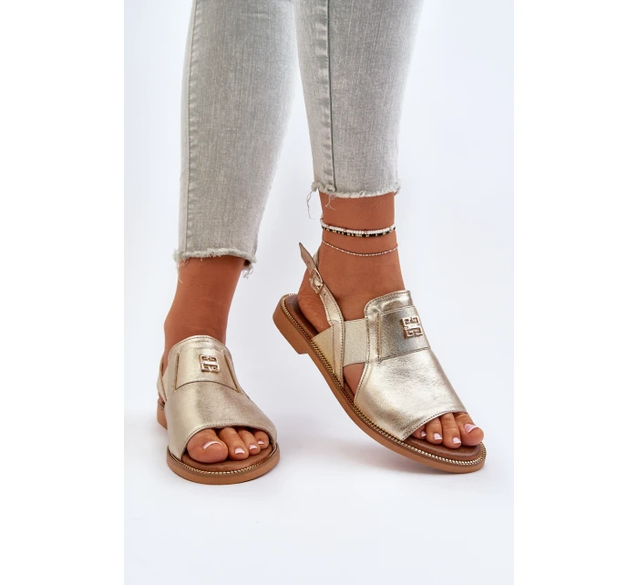 model 21650265 Dámské Kožené Sandály Zlaté - Zazoo