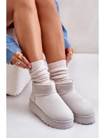 Śniegowce Damskie Na Platformie Ocieplane Futerkiem Jasnoszare Xamella