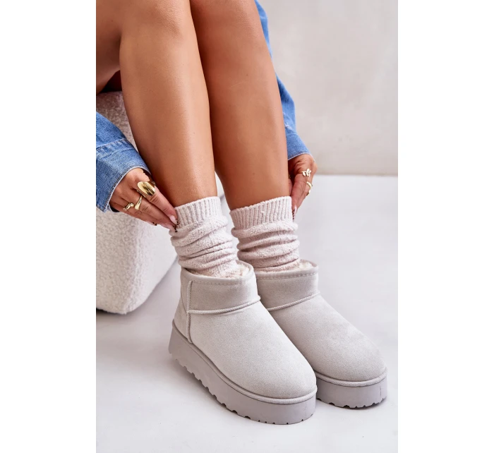 Śniegowce Damskie Na Platformie Ocieplane Futerkiem Jasnoszare Xamella