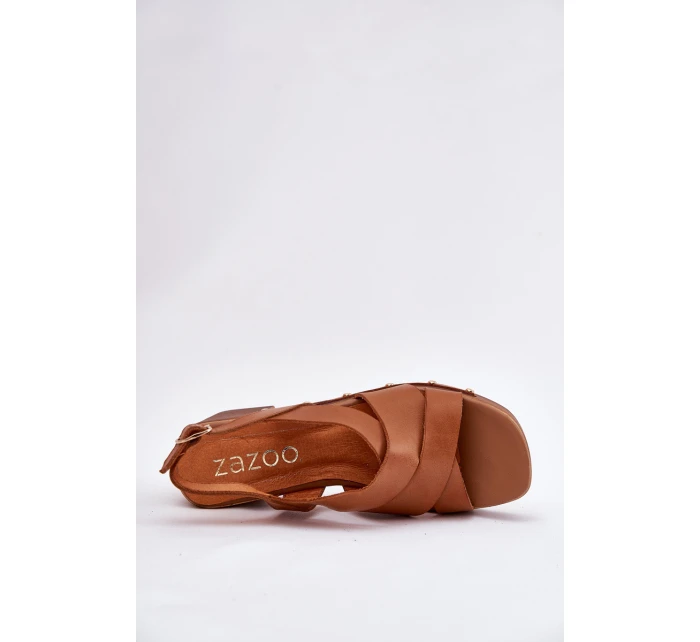 Skórzane Sandały Na Słupku Zazoo 1081 Brązowe