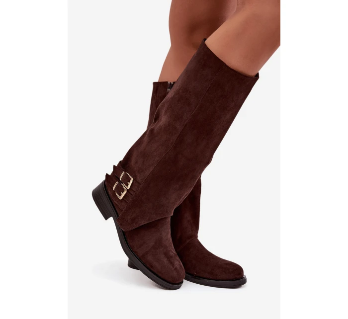 Ocieplane Kozaki Damskie Z Klamrami Czekoladowe Umbria