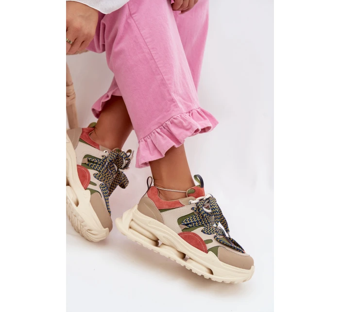 Kožené dámské tenisky na platformě D&A CR61-3133 Béžové