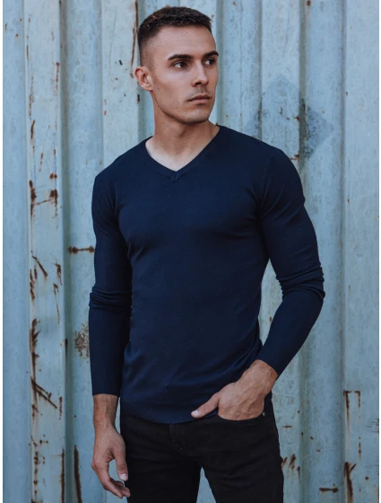 Pánský hladký tmavě modrý svetr s výstřihem Dstreet model 21979992 - FashionStreet Pánský hladký tmavě modrý svetr s výstřihem Dstreet model 21979992 - FashionStreet