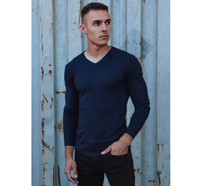 Pánský hladký tmavě modrý svetr s výstřihem Dstreet model 21979992 - FashionStreet Pánský hladký tmavě modrý svetr s výstřihem Dstreet model 21979992 - FashionStreet