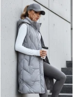 Dámska dlhá prešívaná sivá vesta FashionStreet TY5266
