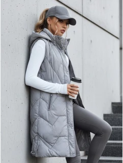 Dámska dlhá prešívaná sivá vesta FashionStreet TY5266