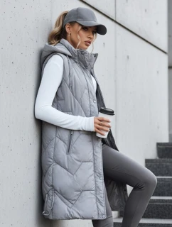 Dámska dlhá prešívaná sivá vesta FashionStreet TY5266