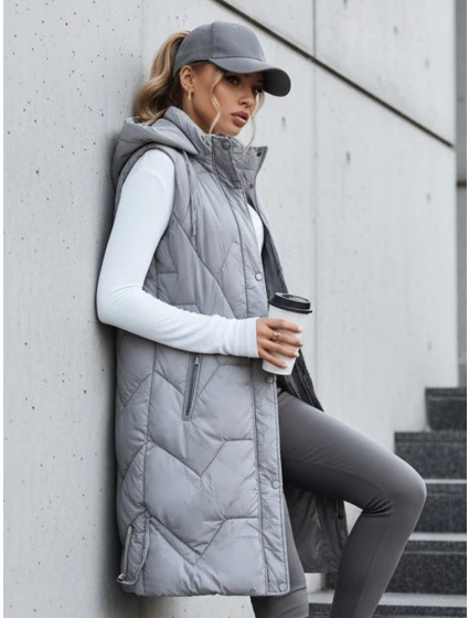 Dámska dlhá prešívaná sivá vesta FashionStreet TY5266