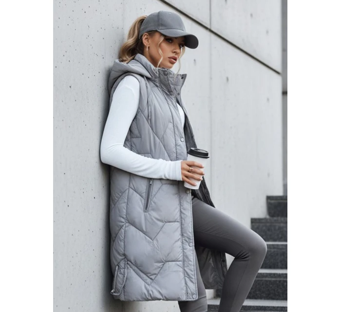 Dámska dlhá prešívaná sivá vesta FashionStreet TY5266