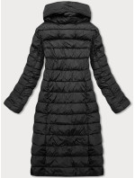 Dlhá čierna dámska zimná bunda s golierom (MY017)