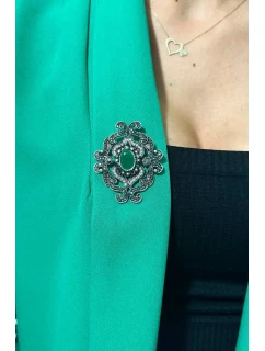 Brošňa XZ459-107 strieborná + zelená