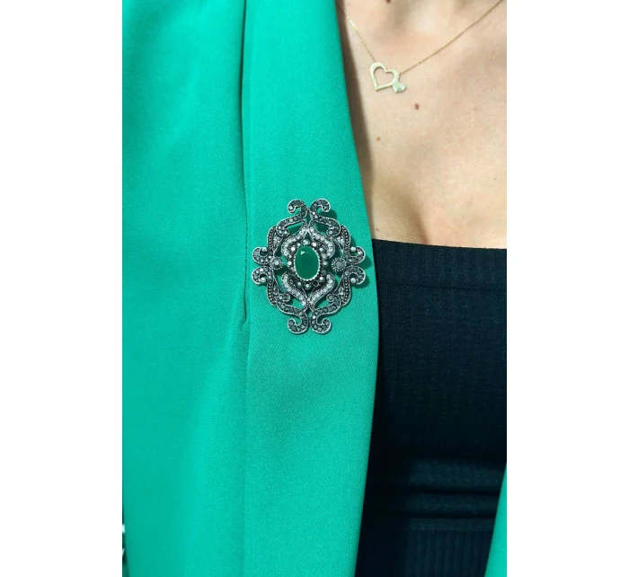 Brošňa XZ459-107 strieborná + zelená