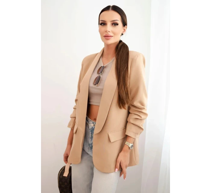 Elegantné sako s klopami ťavej farby