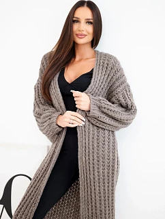 Dámský dlouhý model 22353169 kardigan bez zapínání se širokým rukávem fango - K-Fashion