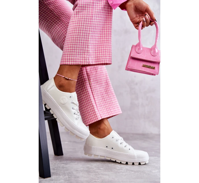 Modne Lakierowane Trampki Big Star KK274045 Białe Modne Lakierowane Trampki Big Star KK274045 Białe