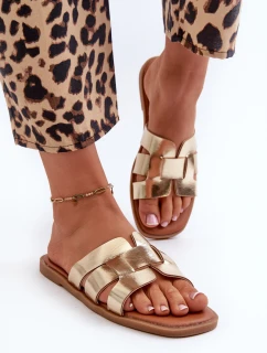 Płaskie Klapki Damskie Z Eko Skóry Złote Risamay