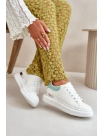 Niskie Trampki Damskie Na Platformie Z Eko Skóry Biało-Zielone Nevelena Niskie Trampki Damskie Na Platformie Z Eko Skóry Biało-Zielone Nevelena