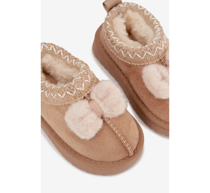 Dětské sněhule s výšivkou a mašlí Béžové Daven