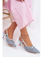 Dámské krajkové sandály na podpatku s mašlí Modré model 22107296 - Boto Dámské krajkové sandály na podpatku s mašlí Modré model 22107296 - Boto