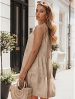 Letné dámske bavlnené vzdušné šaty v béžovej farbe FashionStreet EY2675 Letné dámske bavlnené vzdušné šaty v béžovej farbe FashionStreet EY2675