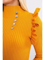 Priliehavé svetrové šaty s gombíkmi horčicovej farby