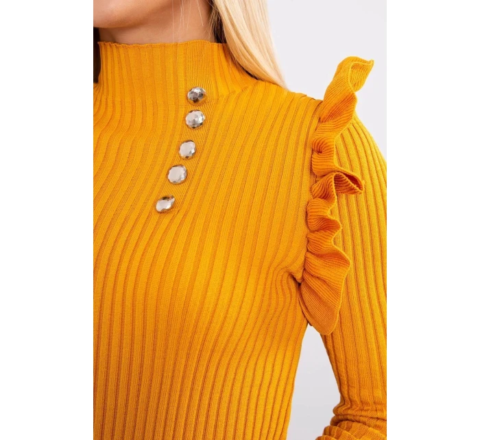 Priliehavé svetrové šaty s gombíkmi horčicovej farby