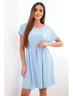 Dámské šaty s krátkým rukávem a vázáním v pase modrá
